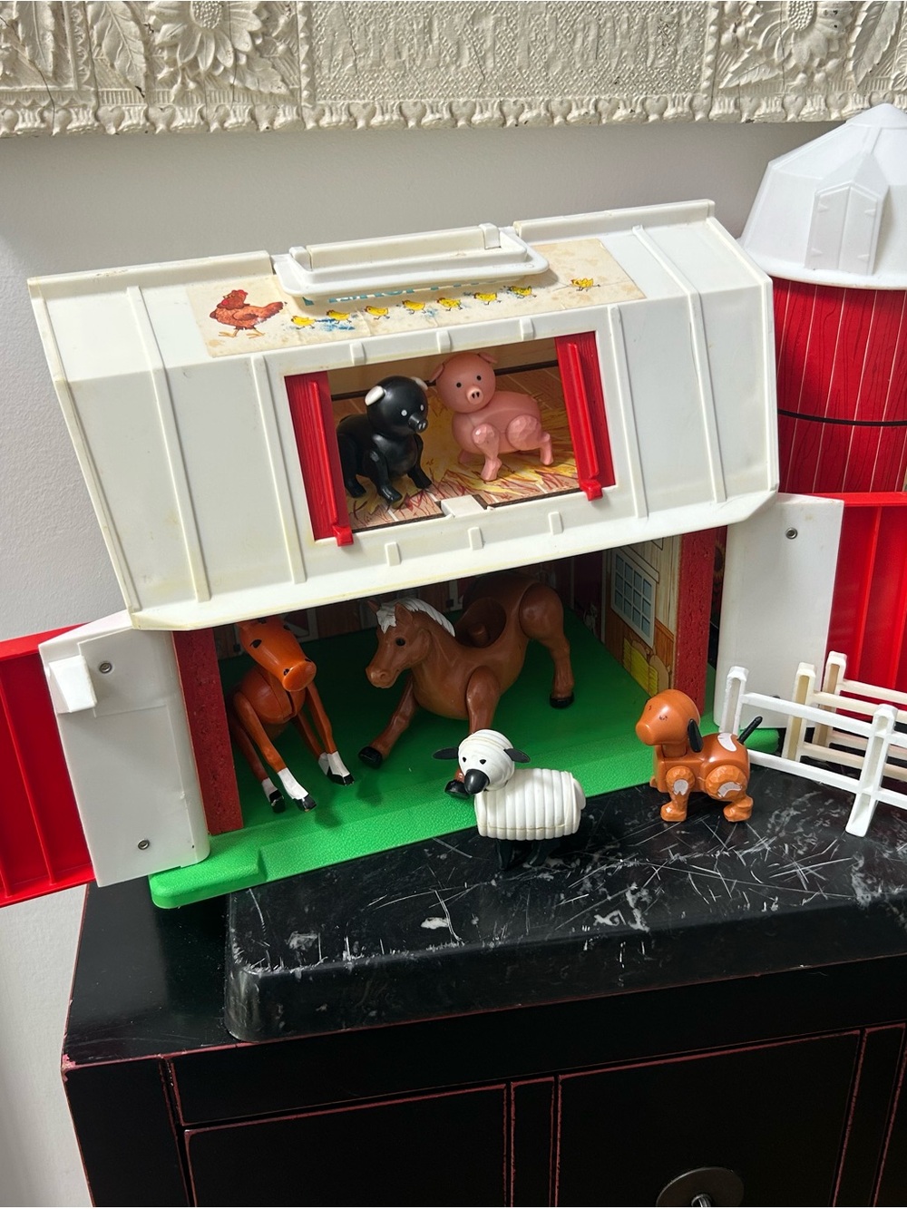 Fisher Price FARM Barn Vintage Playset Red Animals 1986 Toy Children Pretend